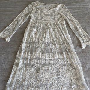 Embroidered Boho Maxi Dress with bell Sleeves